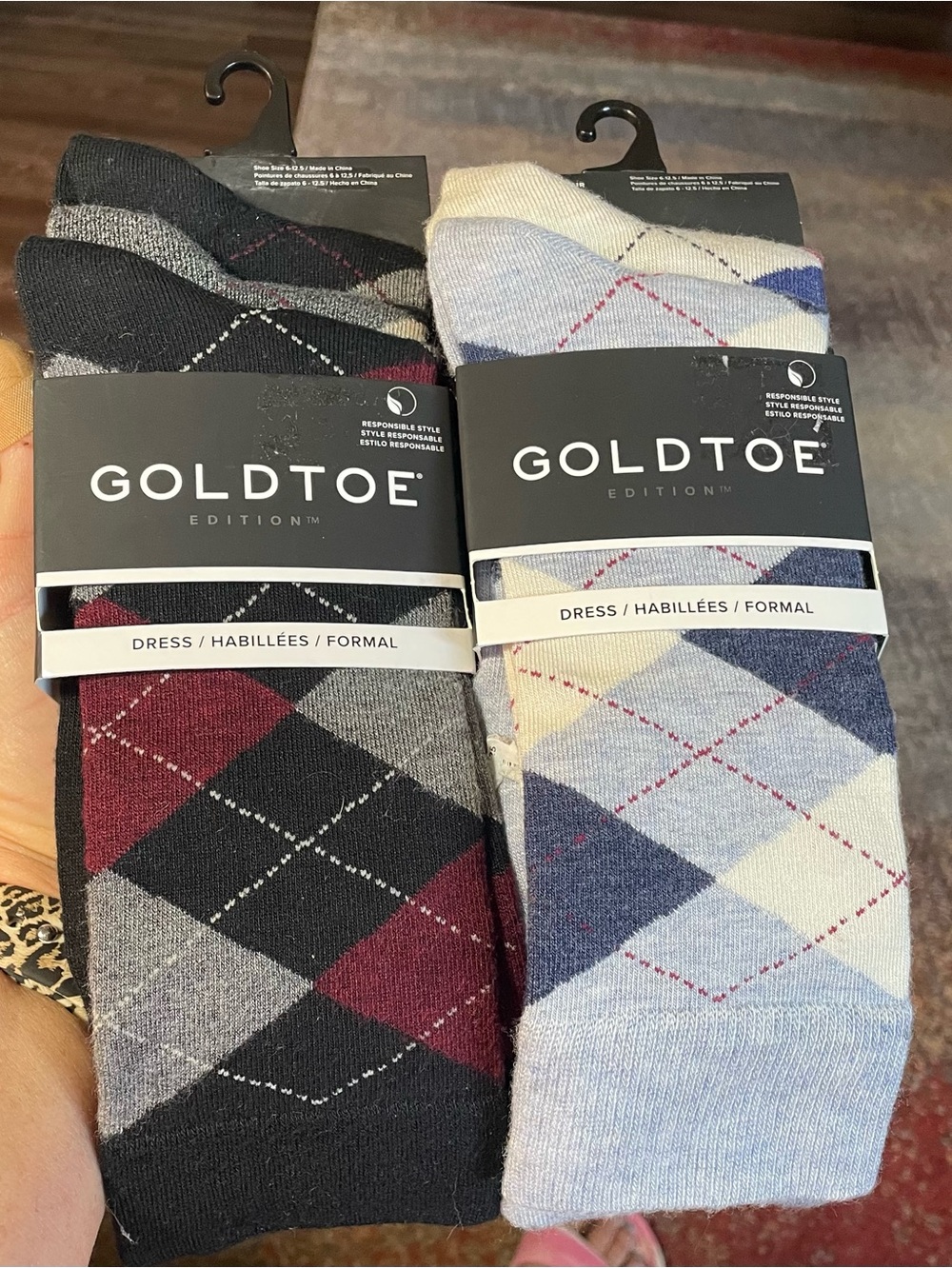 Goldtoe Argyle Dress Socks - Black/Grey and Light Blue/Cream - 3 pair each pack